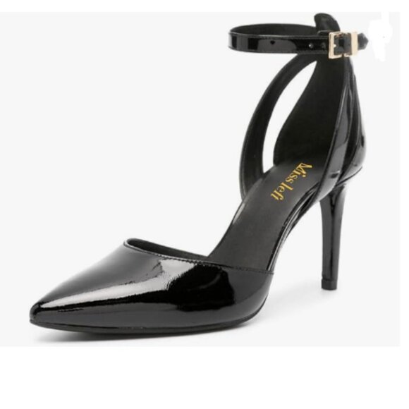 miss left Black Pointed Toe D'Orsay Pumps Ankle Strap Buckled High Heels Shoes - Picture 1 of 8